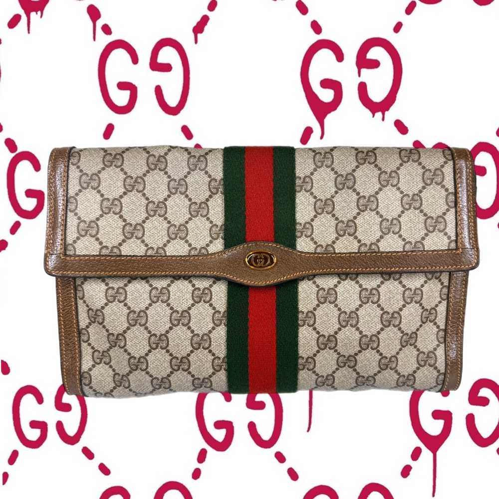 Gucci Ophidia GG Supreme Monogram Clutch – RARE LARGE SIZE